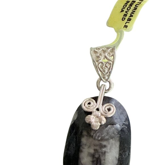 Fossilized Orthoceras Pendant With Intricate Silver Bail Handcrafted - Picture 4 of 5